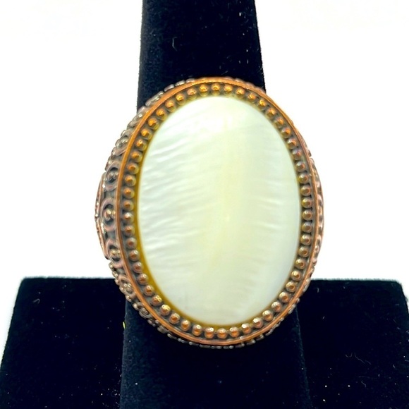 Large Copper Ring Size 8 1/2 Large Center White Stone  Oversized Unisex Ring - Picture 1 of 10